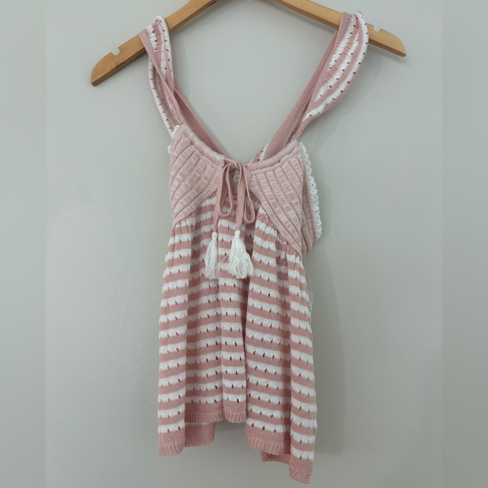 FREE PEOPLE Pink & White Knit Top - Picture 1 of 9
